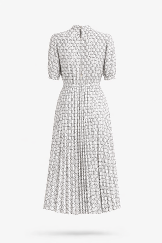 Grey Polka Dot Pleated Midi Dress