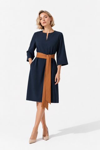 Navy 3/4 Sleeve Wrap Dress