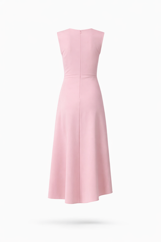 Pink Sleeveless Cinched-Front Midi Dress with Slit