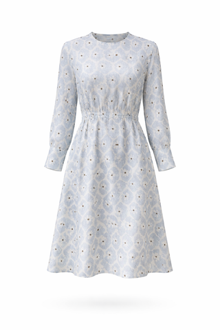 Long Sleeve Cinched Waist Floral Midi Dress