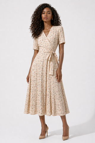 Ditsy Floral Wrap Midi Dress