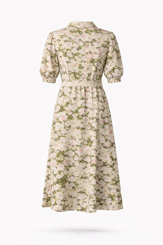 Multi Floral Collar Tie Waist Midi Dress