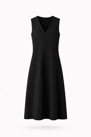 BlackV-Neck Sleeveless Midi Dress with Pockets