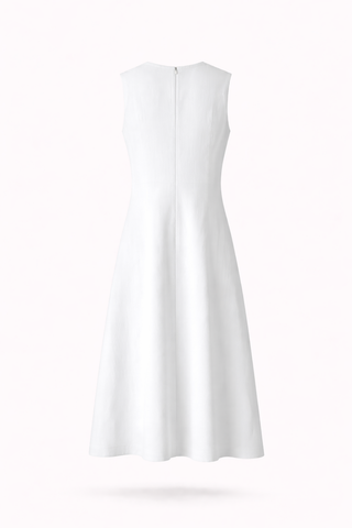 White V-Neck Sleeveless Midi Dress with Pockets