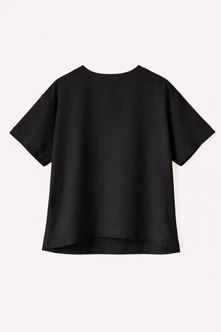 Black Drawstring V-Neck Short Sleeve Top