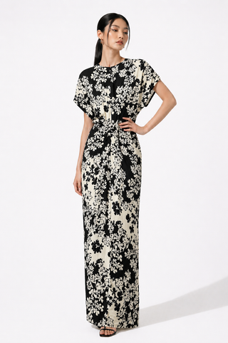 Black & Ivory Floral Print Wrap Dress