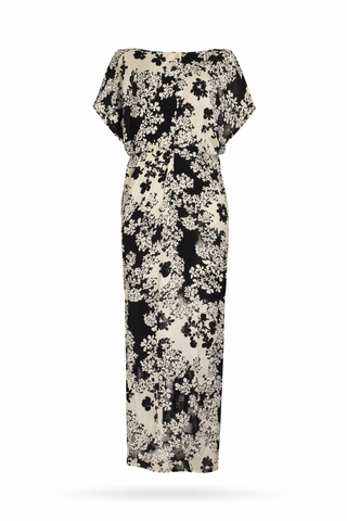 Black & Ivory Floral Print Wrap Dress