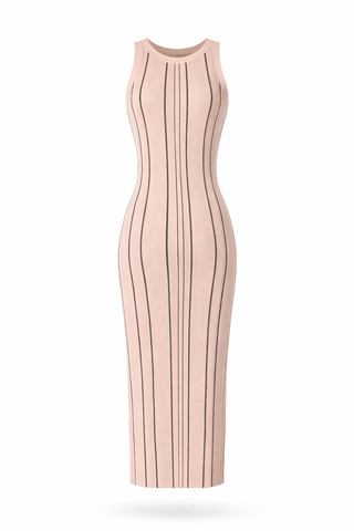 Pink Striped Sleeveless Bodycon Maxi Dress