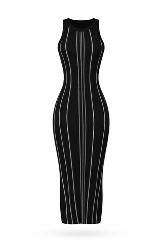 Black Striped Sleeveless Bodycon Maxi Dress