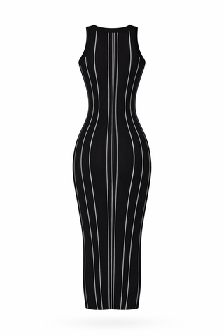 Black Striped Sleeveless Bodycon Maxi Dress