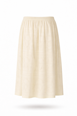 Butter Yellow Pointelle Logo-Knit Midi Skirt