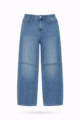 Blue Panel Wide-Leg Denim Jeans