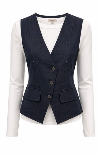 Blue V-Neck Button Vest Set