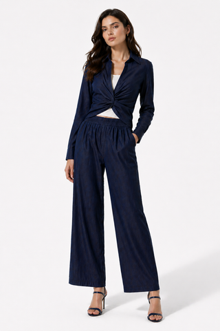 Blue Twist-Front Cropped Jacket Set