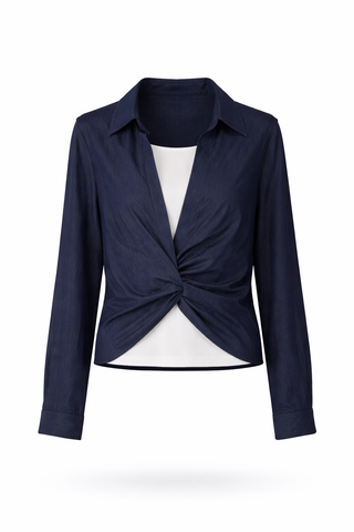 Blue Twist-Front Cropped Jacket Set