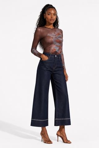 Blue Dark Wash Wide-Leg Denim Pants