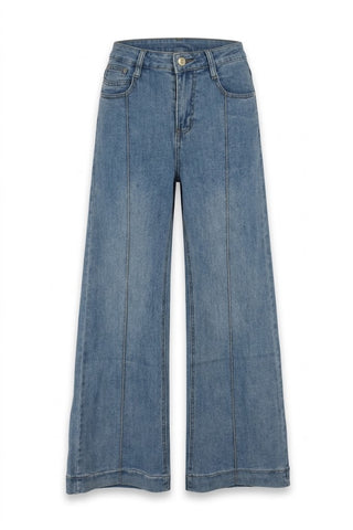 Blue Pintuck Wide-Leg Denim Jeans