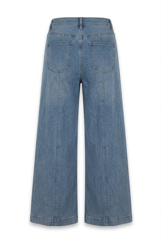 Blue Pintuck Wide-Leg Denim Jeans