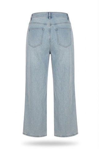 Blue Floral Embroidered Wide-Leg Jeans
