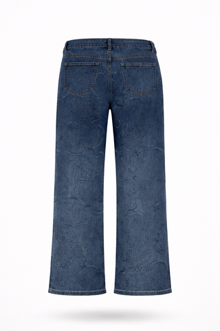 Blue Paisley Jacquard Wide-Leg Jeans
