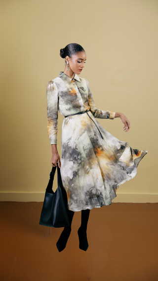 Long Sleeve Printed Shirt Dress