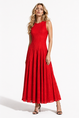 Red Beaded Lace Gown