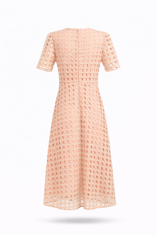Off-White Crochet Floral Embroidered Midi Dress