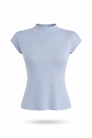 Blue Knit V-Neck Top