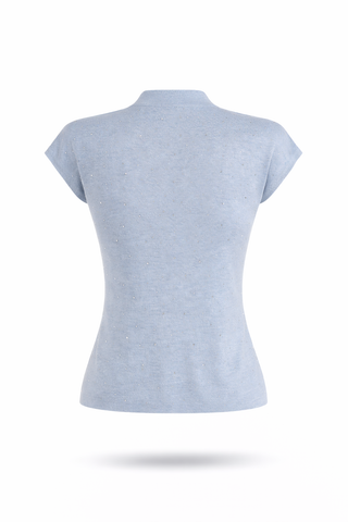 Blue Knit V-Neck Top