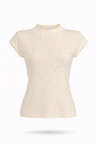 White Knit V-Neck Top