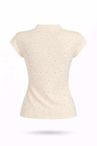 White Knit V-Neck Top