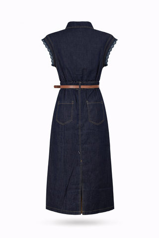 Denim Collared Midi Belted Dress