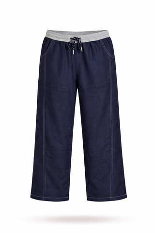 Blue Wide-Leg Knit Trousers