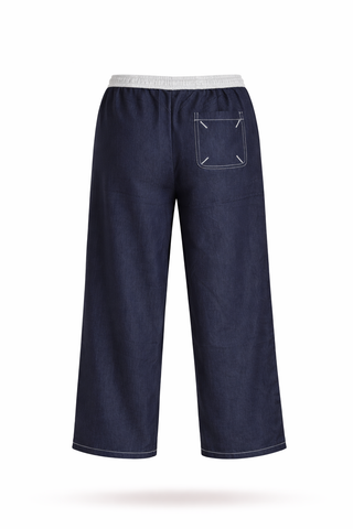 Blue Wide-Leg Knit Trousers