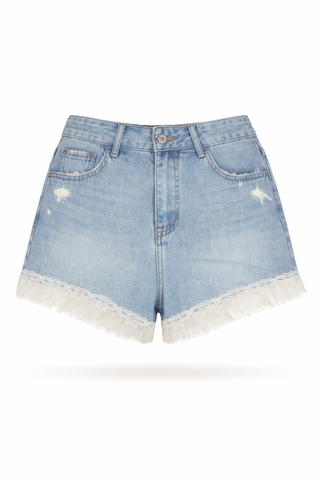 FRAYED-HEM DENIM SHORTS IN COTTON