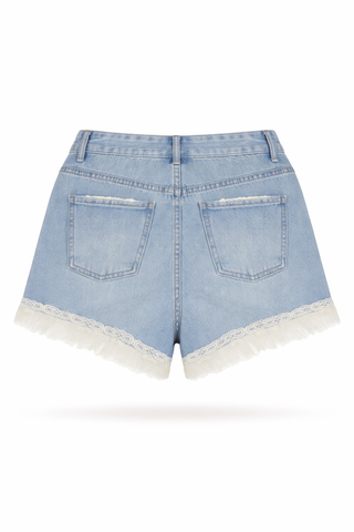 FRAYED-HEM DENIM SHORTS IN COTTON