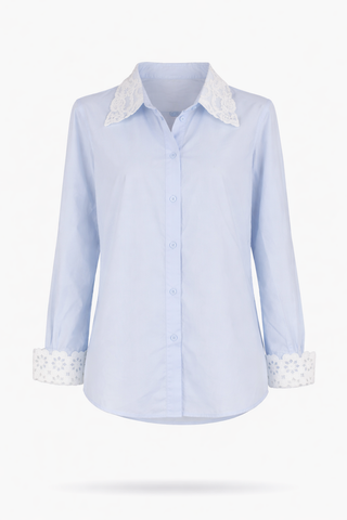 Blue Striped Lace-Collar Long-Sleeve Shirt