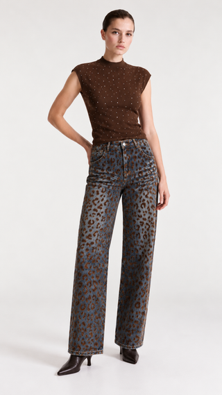 Animal Print Barrel-Leg Jean