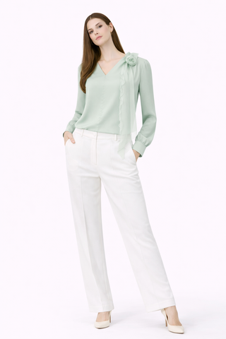 Sage Satin Cascade Blouse
