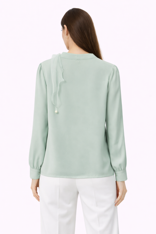 Sage Satin Cascade Blouse