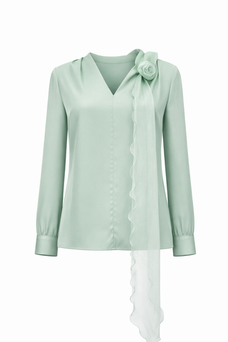 Sage Satin Cascade Blouse