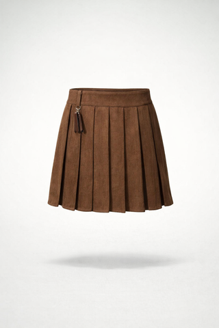 Suede Tailored Pleated Mini Skirt