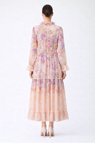 Blush Watercolor Chiffon Maxi Dress