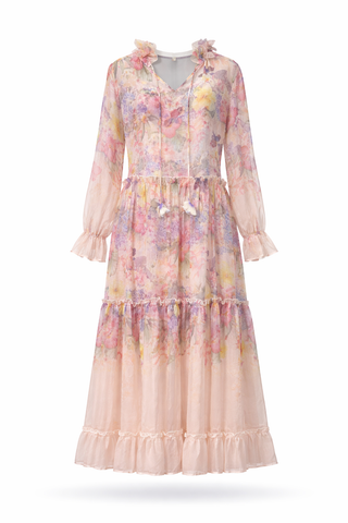 Blush Watercolor Chiffon Maxi Dress