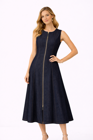 Indigo Sculpted Denim Midi Dress