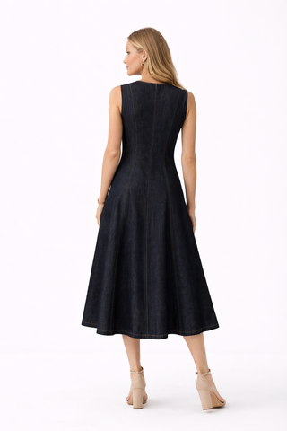 Indigo Sculpted Denim Midi Dress
