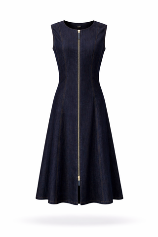 Indigo Sculpted Denim Midi Dress