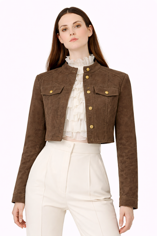 Cropped Suede Tailored Jacket