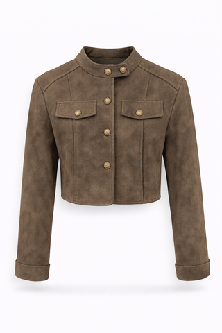 Cropped Suede Tailored Jacket