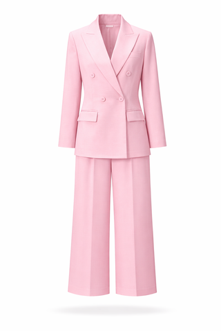 Blush Double Breasted Blazer and Wide Leg Pant
